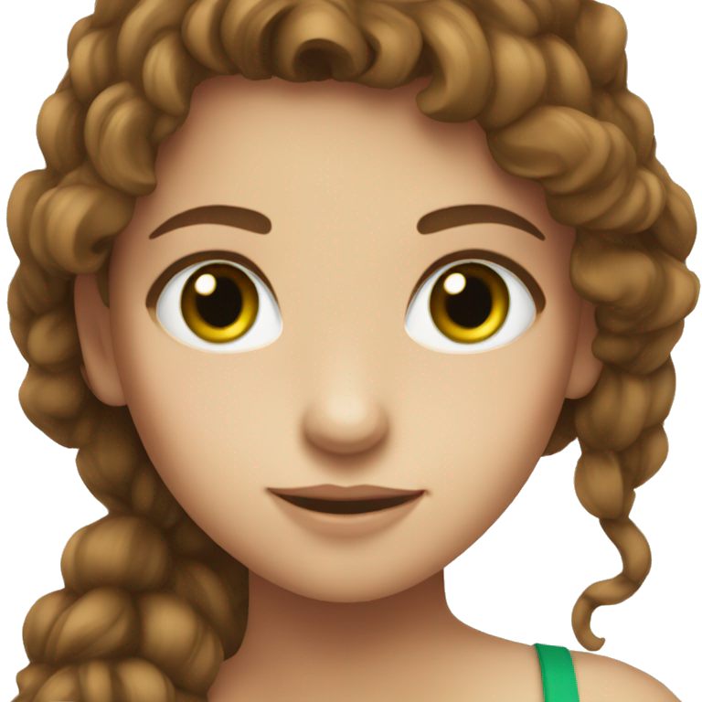 girl with brown hair, green eyes, freckles and is pretty emoji