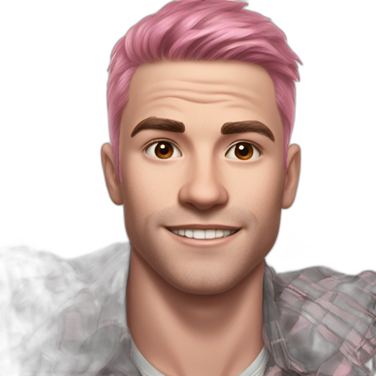 pink-haired boy in plaid emoji