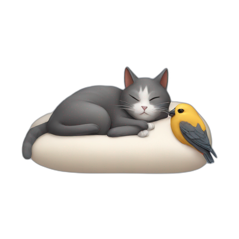 Cat sleeping with a bird emoji