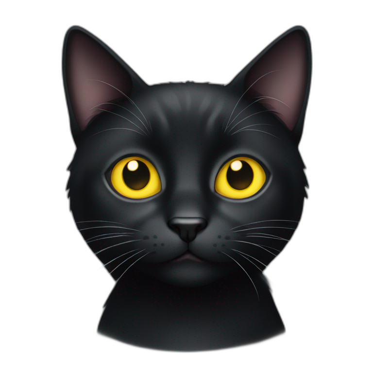 Black cat with a white spot between the yellow eyes emoji