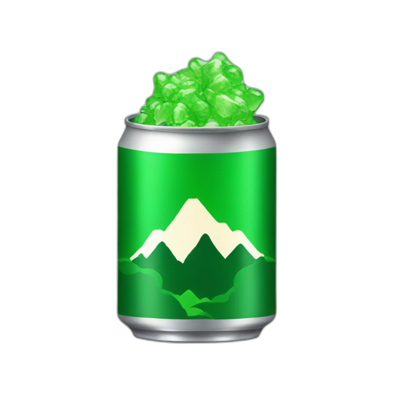 green soda can with a moutain on emoji