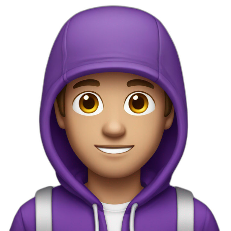 guy with brown hair and a purple cap white skin wearing a purple hoodie emoji