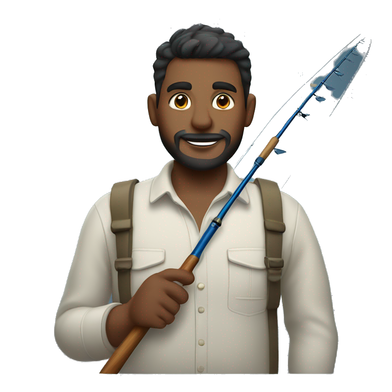 manly husband holding blue fishing rod and tuna emoji