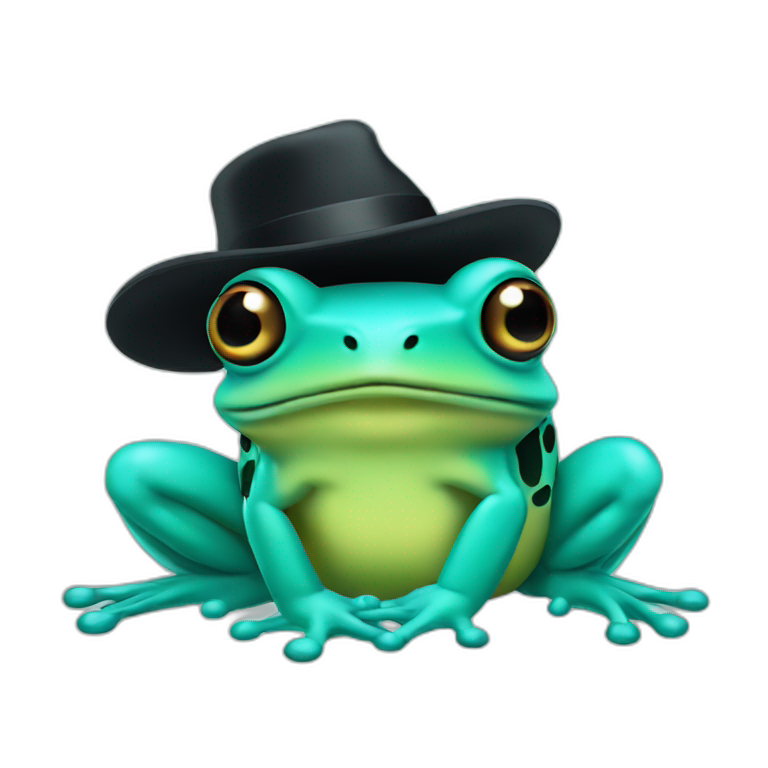 Turquoise frog with a black hat emoji
