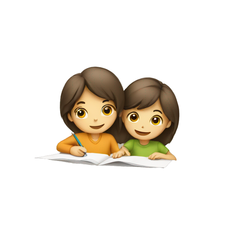 Two kids working together on paper emoji