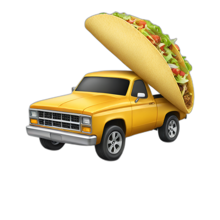 A taco with arms driving a pickup truck emoji