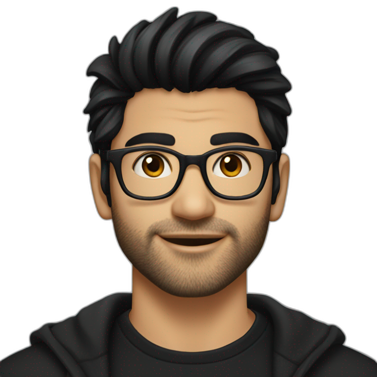 North Indian white fair skinned male with glasses and black hair combed in front a bit like zayn wearing a black tshirt and black overcoat emoji