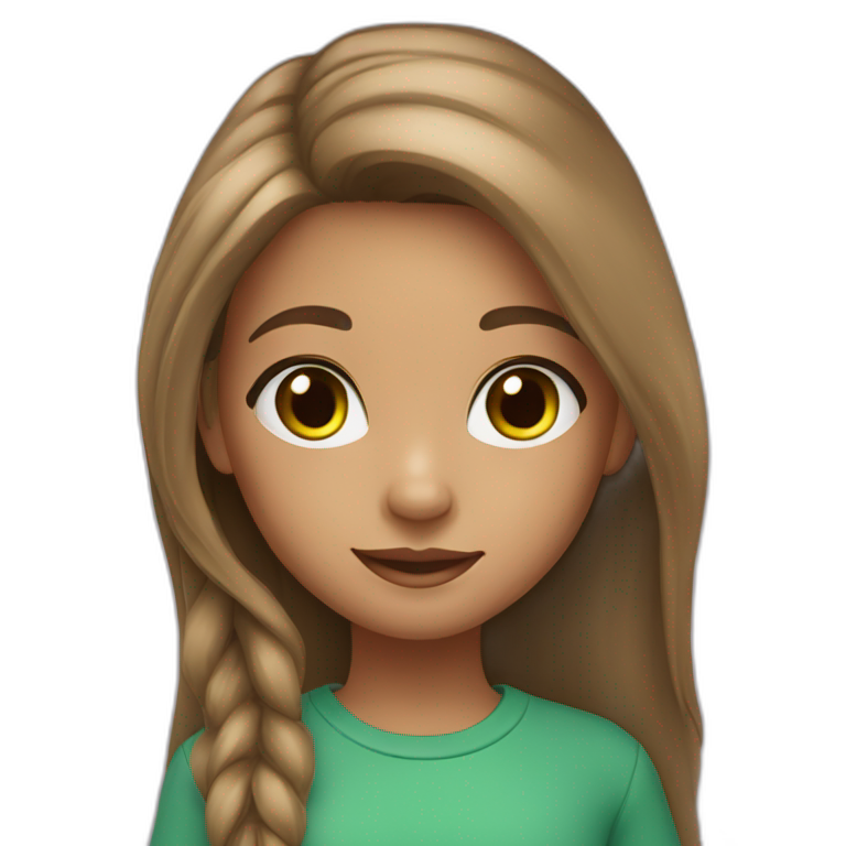 7 year old girl with brown long open hair light brown skin green eyes emoji