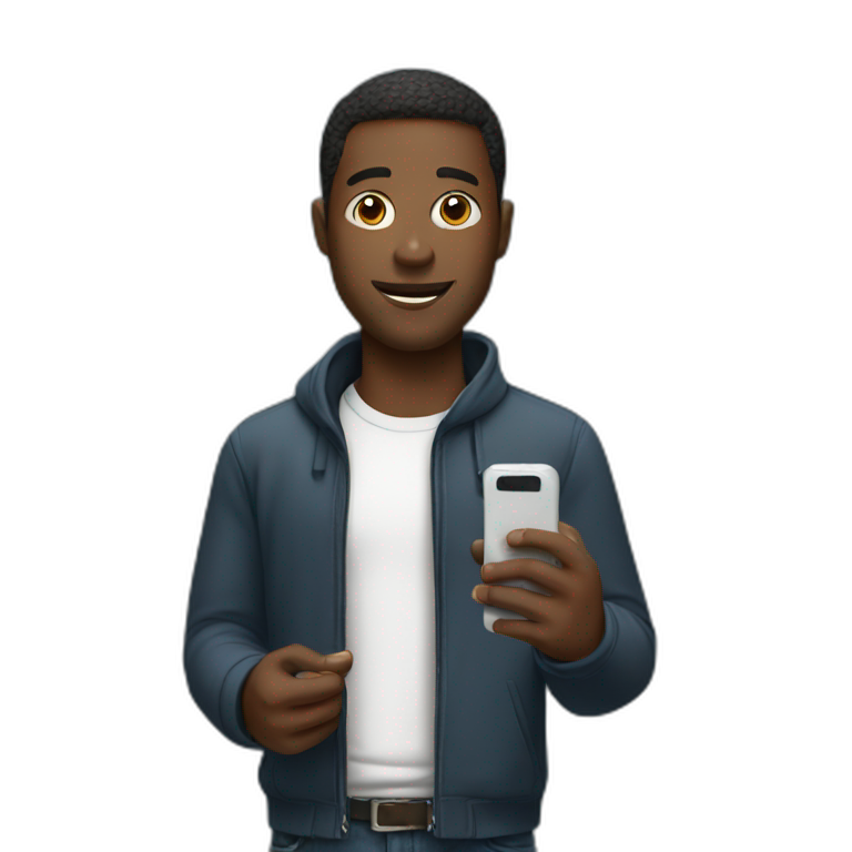 black man with cell phone in hand emoji