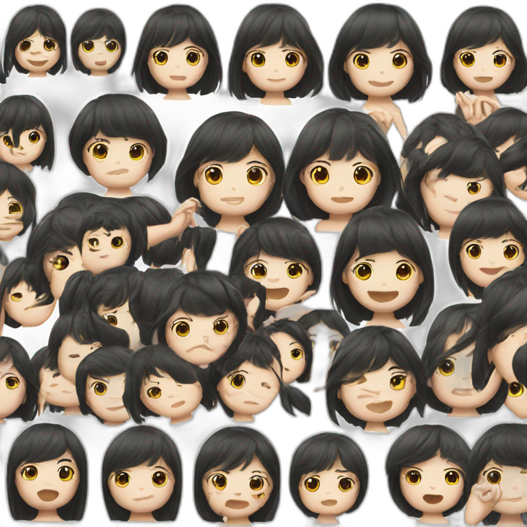 Asian girl hair bangs black eyes and hair emoji