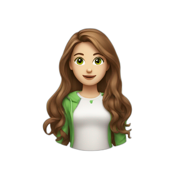 girl, with long brown hair and green eyes emoji