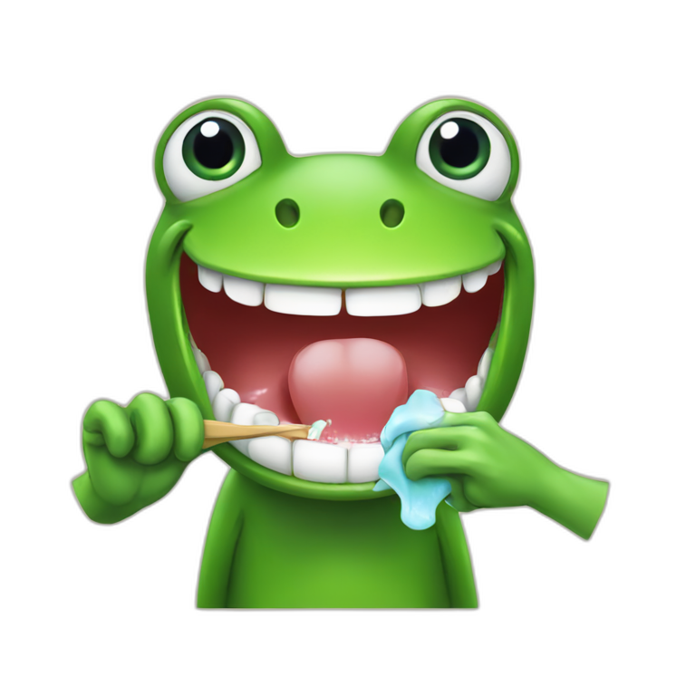 Frog brushing teeth emoji