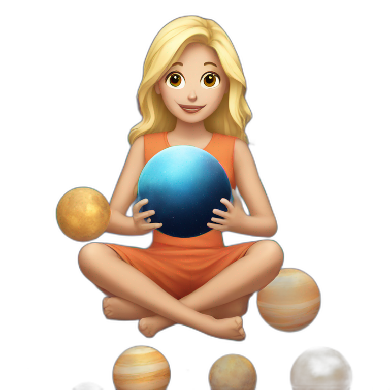 A blonde girl with planets emoji