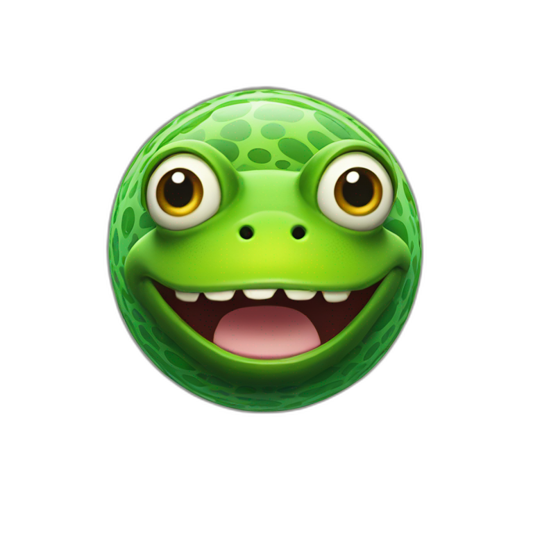 3d sphere with a cartoon frog skin texture with big childish eyes emoji