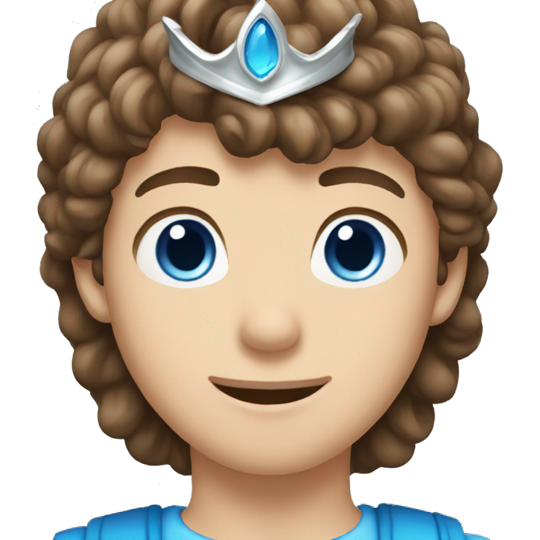 Brown hair boy with blue eyes and silver crown emoji