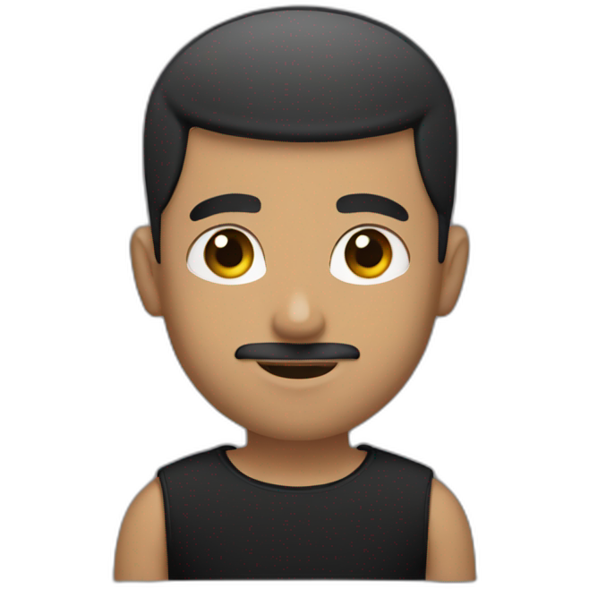 young guy with buzz cut, moustache and goatee, with muscles, in a black ...