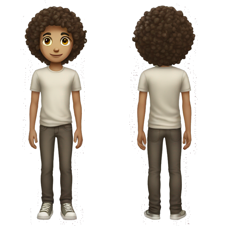 Skinny full body  white kid with long dark brown curly hair emoji