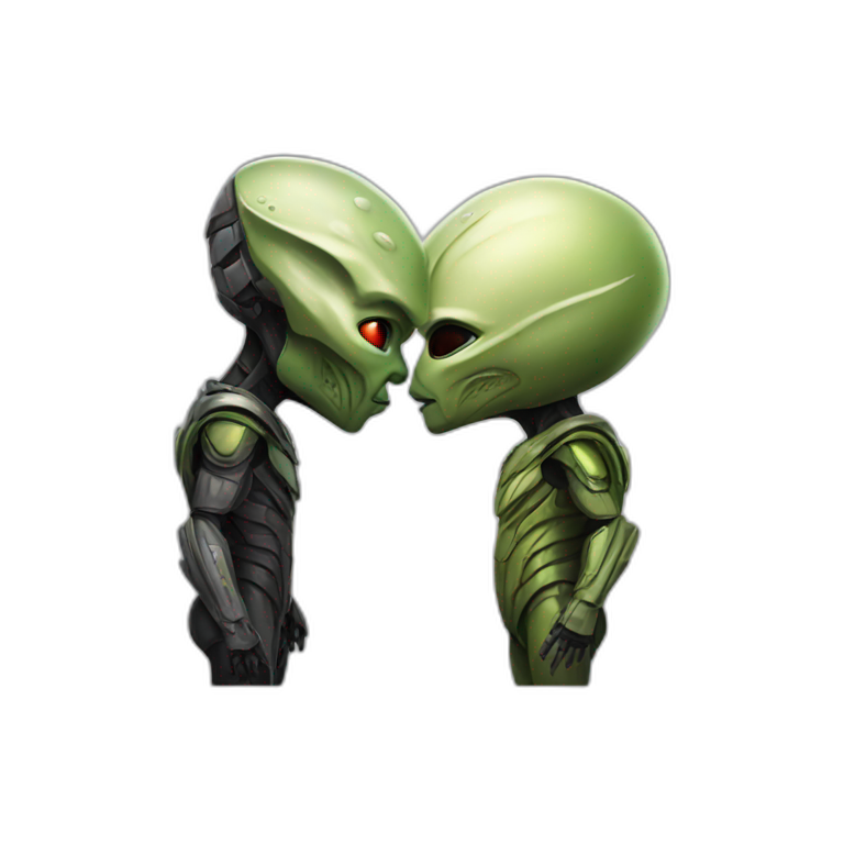 predator is kissing alien emoji
