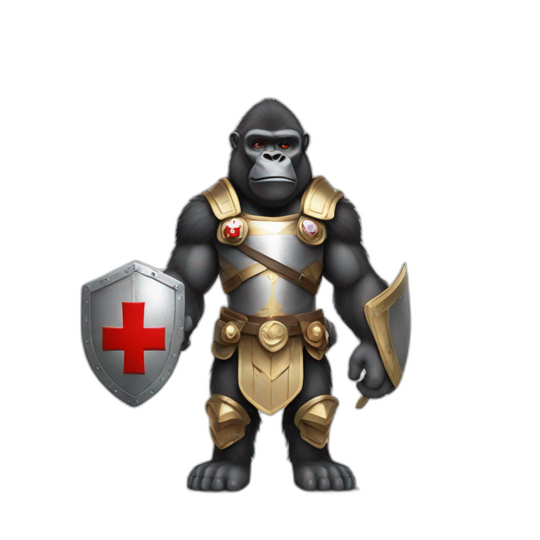 Buff Gorilla wearing a Knight Crusader armor with the holy red Cross emoji