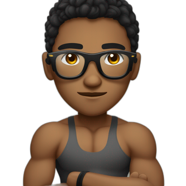 Boy Sri lankan MMA fighter with glases black and lisse hairwhit a boxer potition emoji