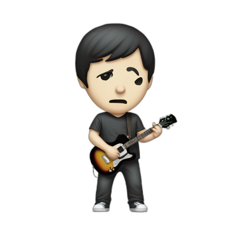 Ian Curtis, playing teardrop shape guitar, full body view emoji
