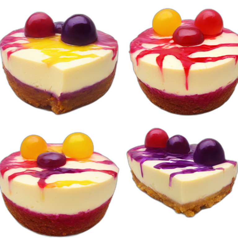 No bake cheesecake with 3 colored jams red purple and yellow  emoji