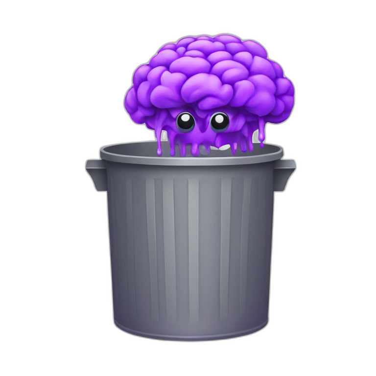 a trash can with purple brain instead of the lid, happy face emoji