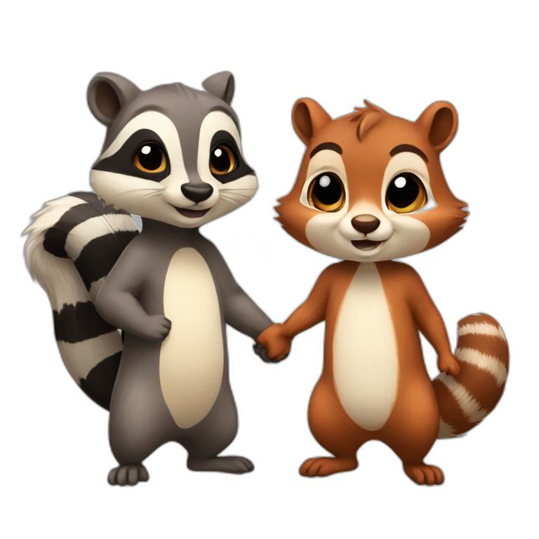 Squirrel and raccoon holding hands emoji