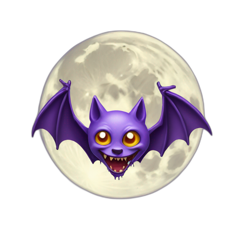realistic full moon with mad face vampire bat purple dripping wings emoji