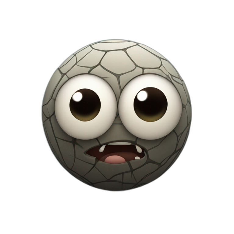 3d sphere with a cartoon Cave Spider skin texture with big thoughtful eyes emoji