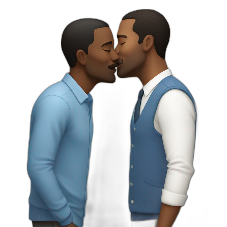 50 years old white bold guy kisses a 50 years old black bold  guy emoji