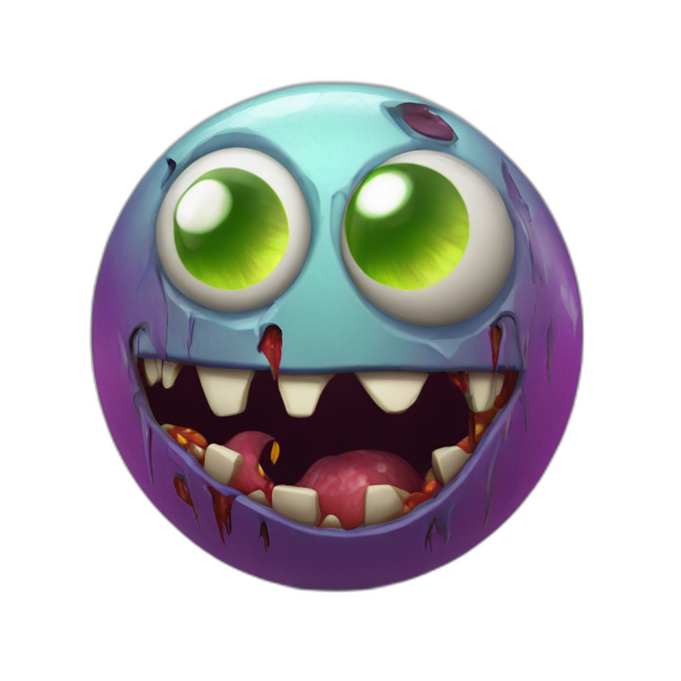 3d sphere with a cartoon Zombie skin texture with big feminine eyes emoji