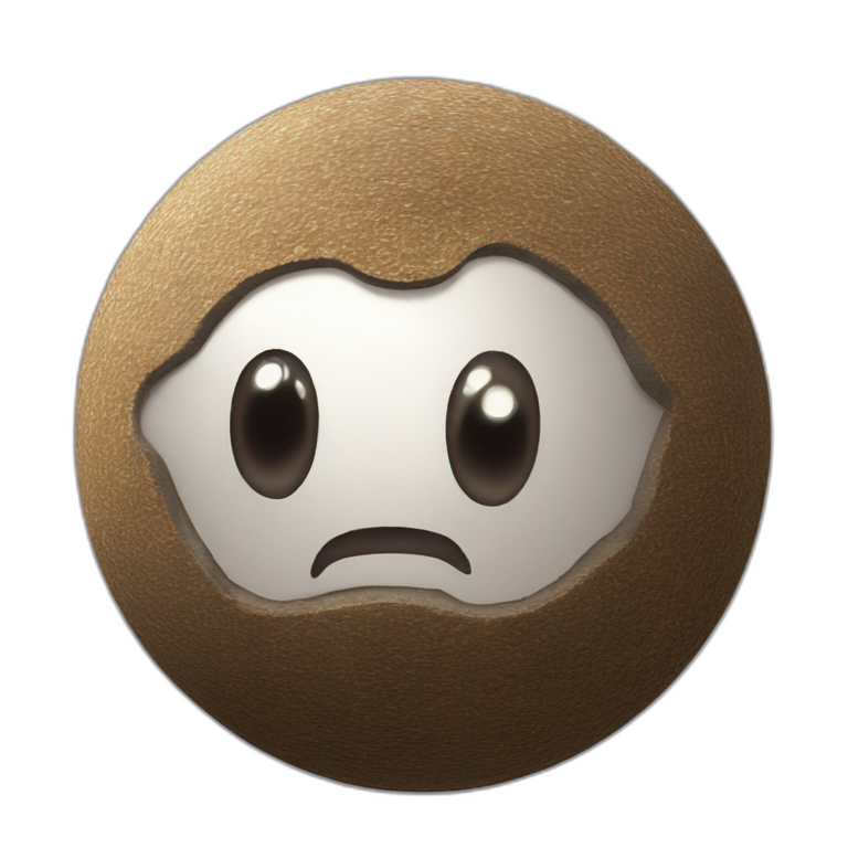 3d sphere with a cartoon wandering dirt Cod skin texture with whimsical eyes emoji