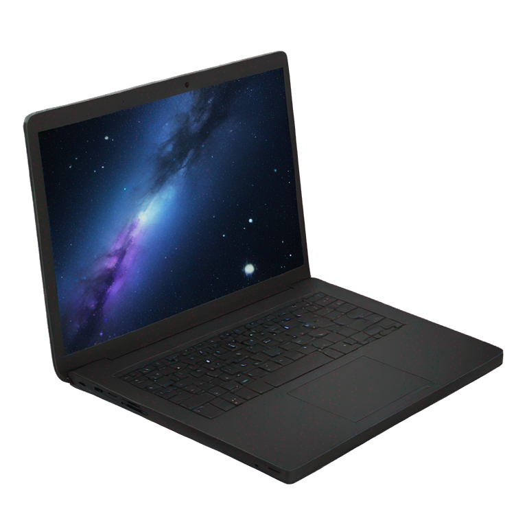 black laptop with galaxy wallpaper emoji