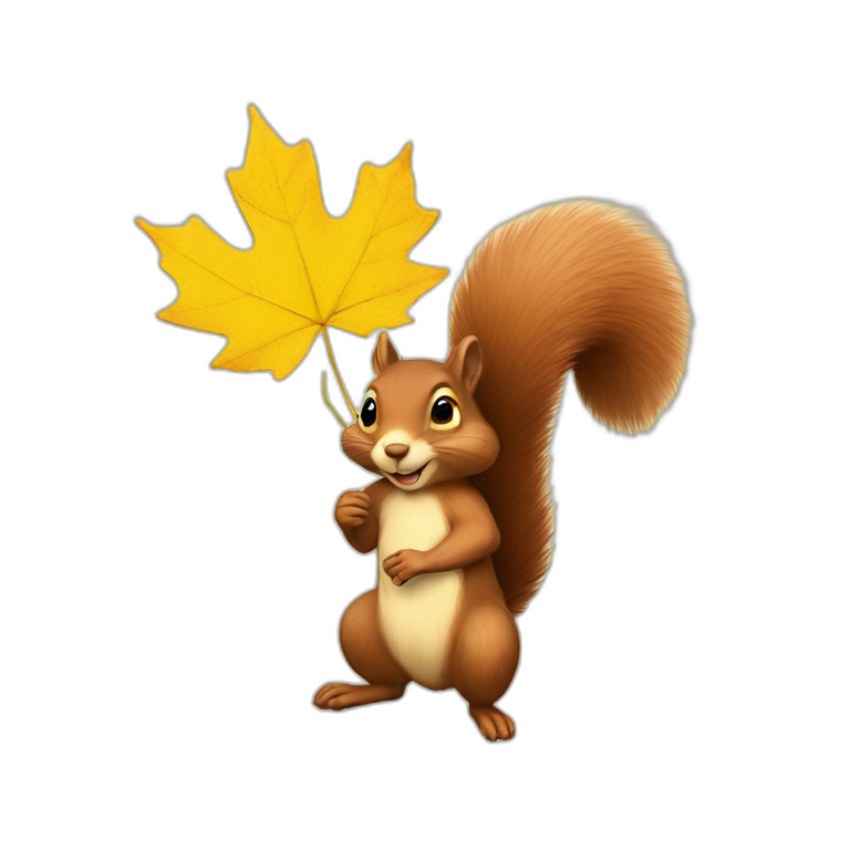 a squirrel holds a yellow maple leaf by the petiole emoji