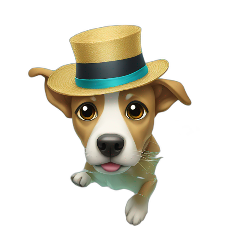 Dog wearing a fancy hat swimming emoji