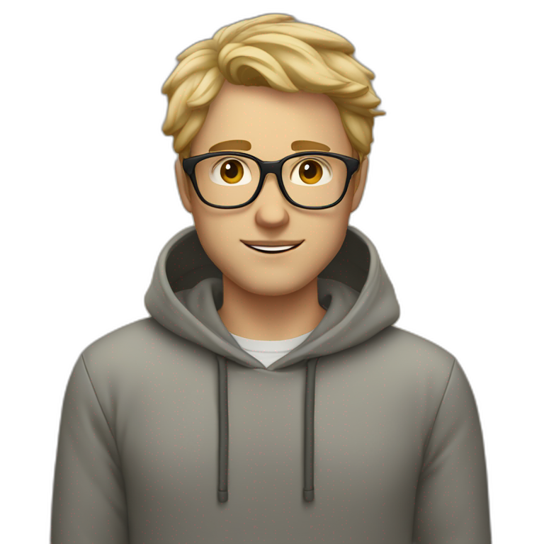 white male heart face dirty blonde tapered hair with clear glasses and hoodie emoji