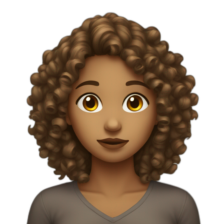 curly hair brown girl thinking emoji