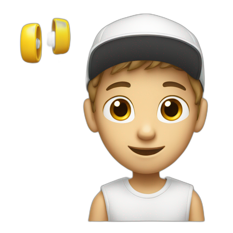 Smart boy with ear buds and cap with good locket  emoji