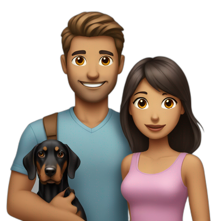 A handsome man with a beautiful girl playing with a boy Doberman dog emoji