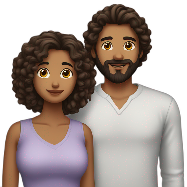 girl with long curly brown hair and her boyfrind with blaack beard emoji