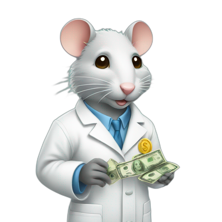 Rat in lab coat with money emoji