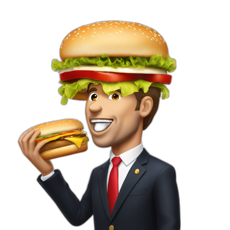 Manuel Macron qui mange un hamburger emoji