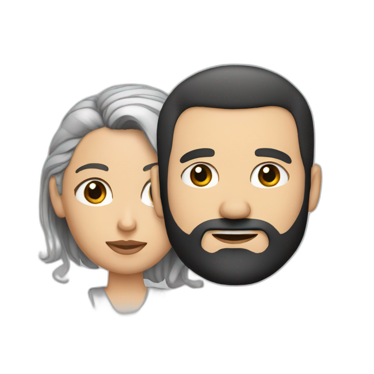 white man with black buzz cut and beard hanging matt woman with wavy dark hair emoji