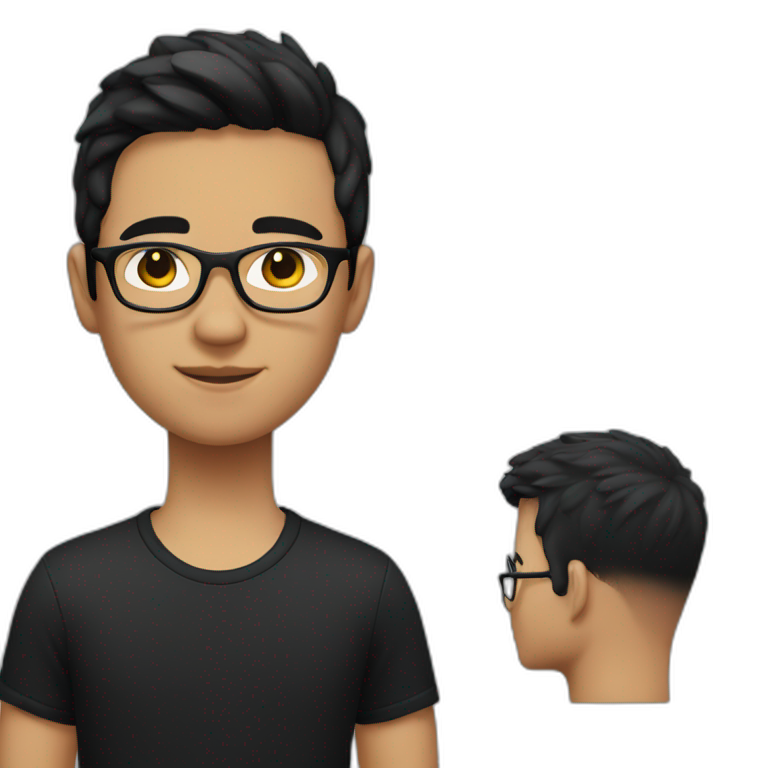 A boy with short black hair in a black T-shirt and black-rimmed glasses emoji