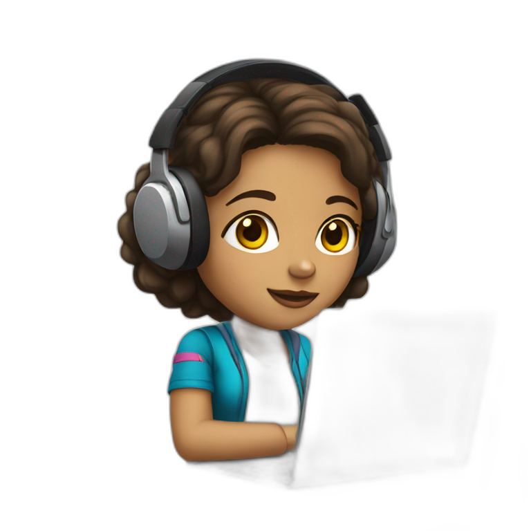 Colombian girl light dark skin with headset and laptop emoji
