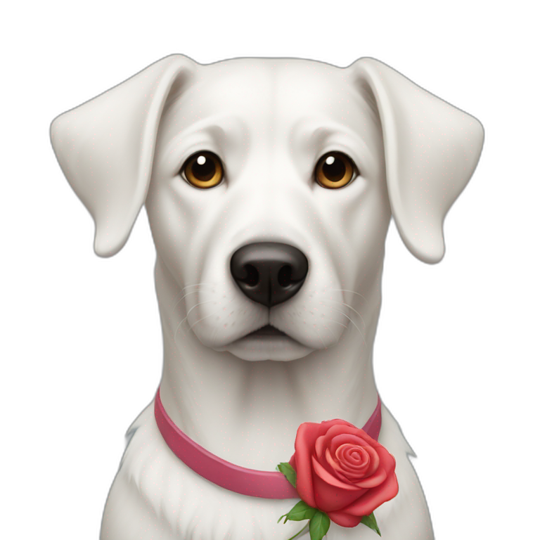 white dog with rose nose emoji