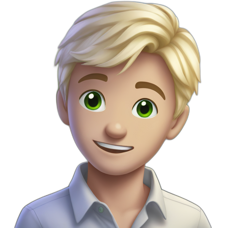 Happy blonde boy in green emoji