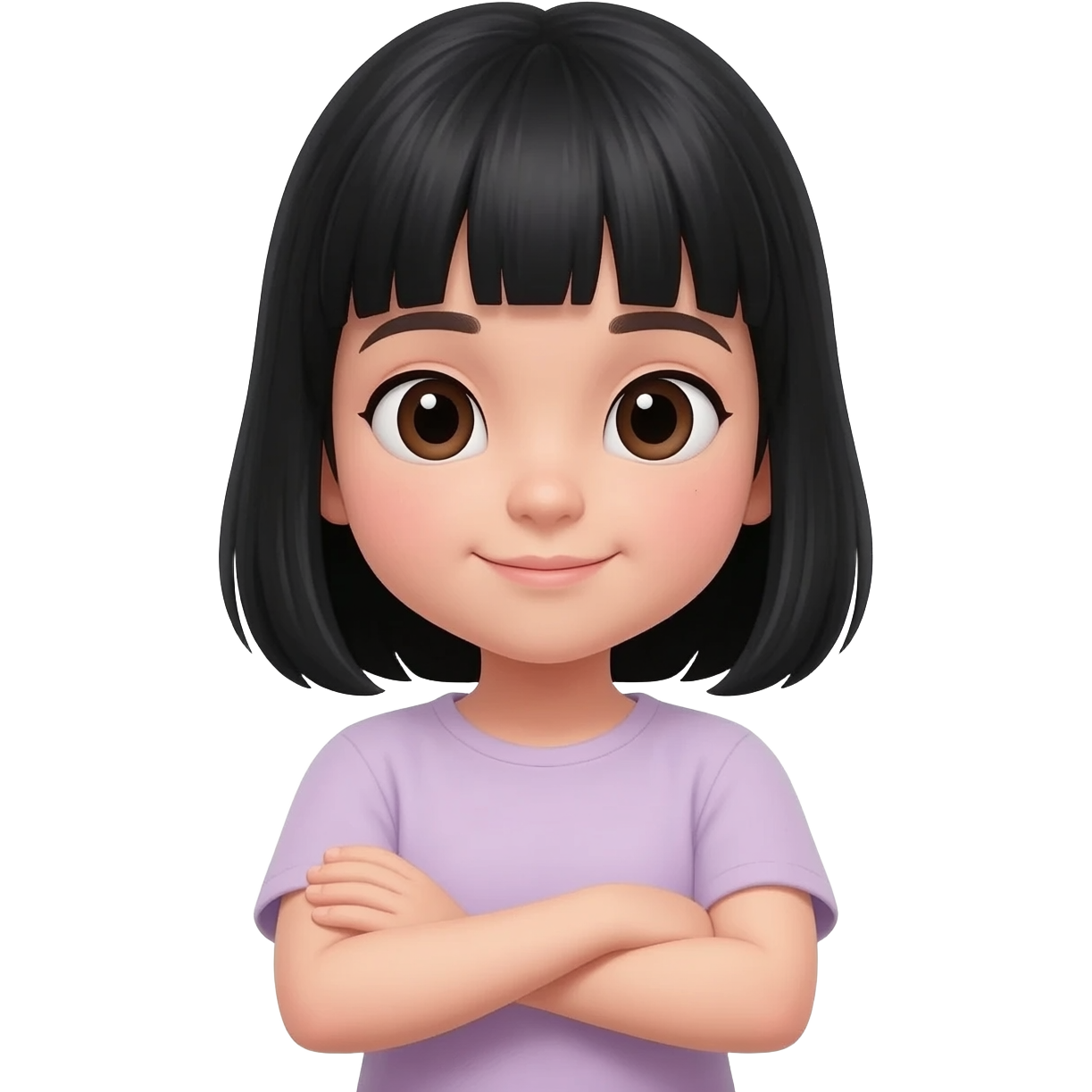 girl with black hair and bangs crossing arms Sticker