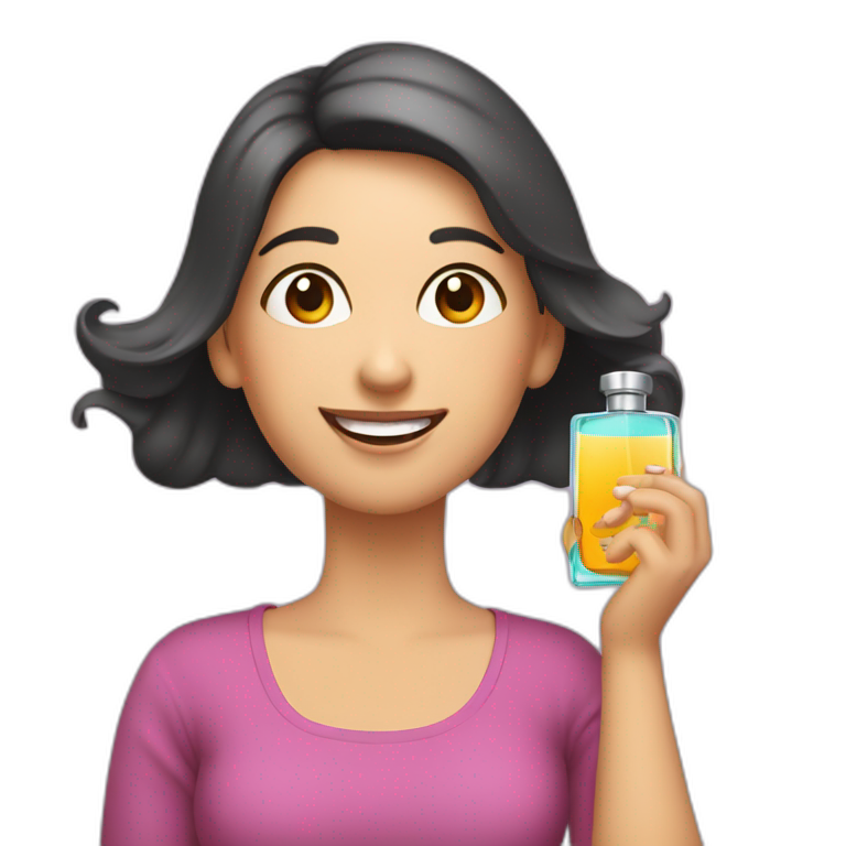 mujer feliz con perfume en las manos emoji
